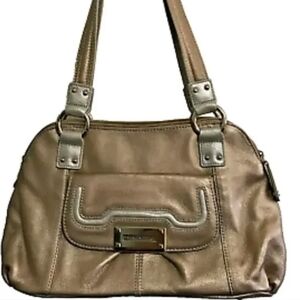 Tignanello Silver & Gold Pebbled Soft Leather Satchel Shoulder Purse
